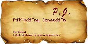 Páhány Jonatán névjegykártya
